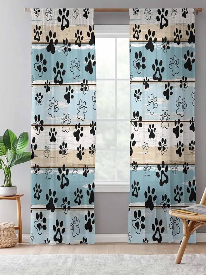 Sheer Curtains 108 Inches Long, Vintage Farmhouse Country Wood Grain Privacy - Image 5