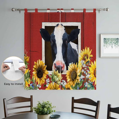 Cow Sunflowers Bathroom Curtains 63 Inch Length, Window Curtains Tab Top - Image 4