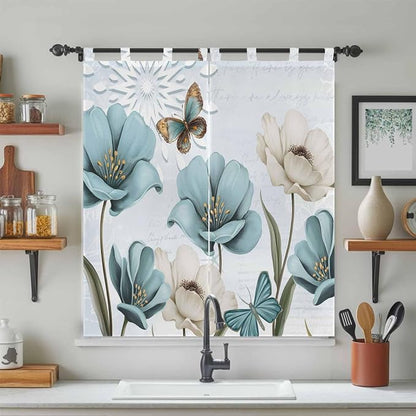 Blue Tulips Living Room Curtains 84 Inch Length, Window Curtains Tab Top - Image 3