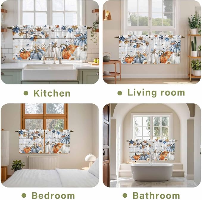 Thanksgiving Pumpkin Kitchen Tier Curtains 36 Inch Long 2 Panel Set, Rod Pocket - Image 8