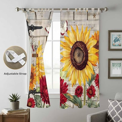 Red Yellow Sunflowers Living Room Curtains 84 Inch Length, Window Curtains Tab - Image 5