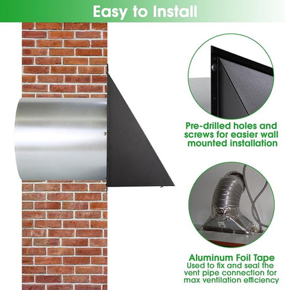6 Inch Hooded Wall Vent with Screen and Damper, 6 Inch Wall Exhaust Vent Cover - Image 6