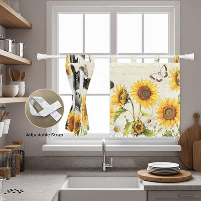 Yellow Sunflowers Kitchen Curtains 36 Inch Length, Small Window Curtains Tab Top - Image 5