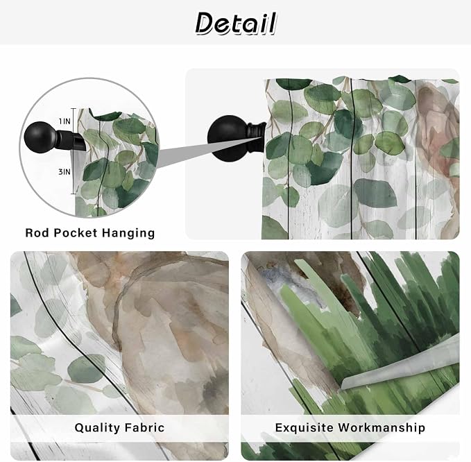 Easter Kitchen Curtains, Country Rabbit Botanical Leaves Wooden Grain Light - Image 9
