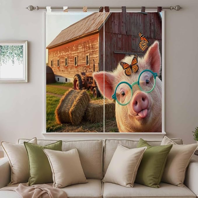 Farm Pig Bedroom Curtains 72 Inch Length, Window Curtains Tab Top, Farmhouse - Image 9