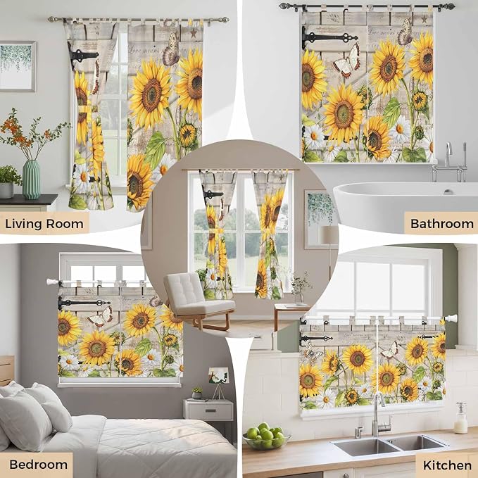 Farm Flowers Bedroom Curtains 63 Inch Length, Window Curtains Tab Top, Retro - Image 7