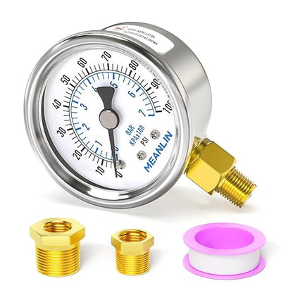 MEANLIN MEASURE 0~100Psi Dry Pressure Gauge Stainless Steel 1/8" NPT 2" FACE by MEANLINMEASURE