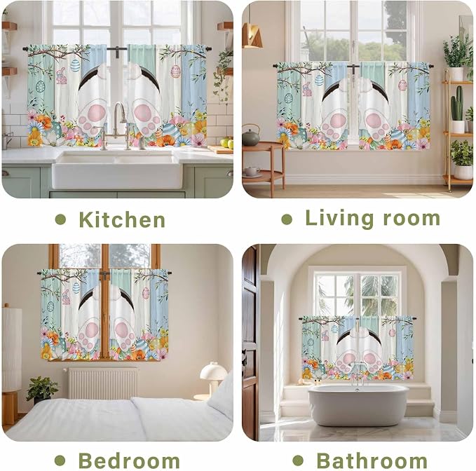 Easter Kitchen Curtains 45 Inch Long 2 Panel Set, Rod Pocket Window Treatment - Image 8