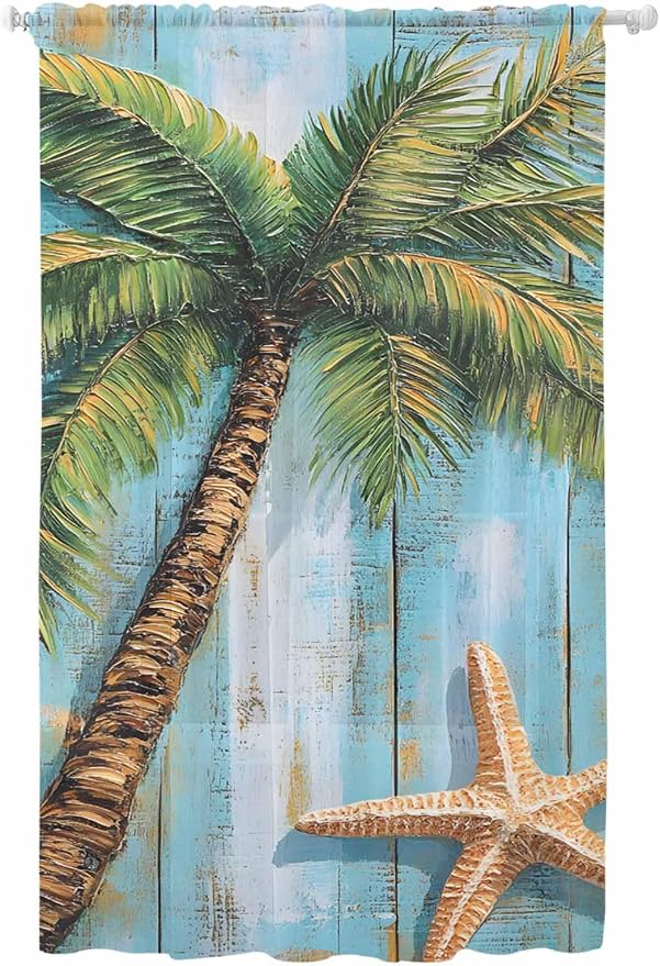 Sheer Curtains 108 Inches Long, Coastal Beach Tree Semi Sheer Curtains Light by Unknown