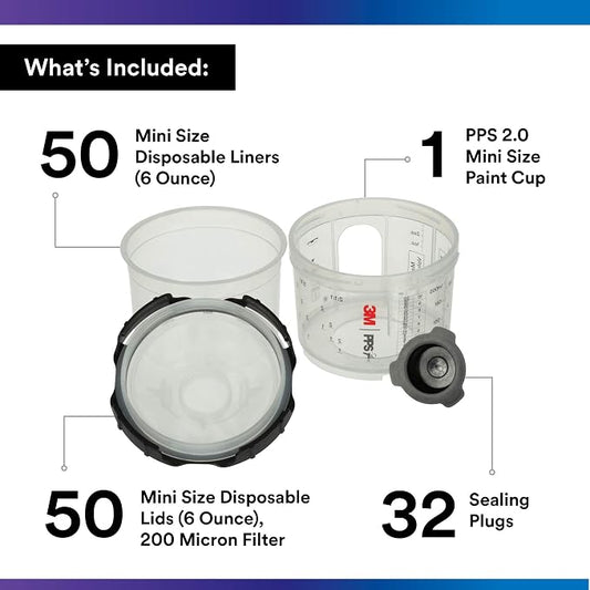 3M PPS 2.0 Spray Gun Cup, Lids and Liners Kit, 6 Ounces, 200-Micron Filter - Image 2