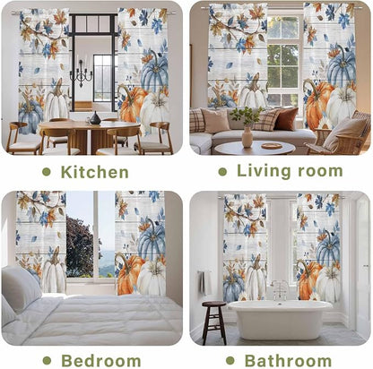 Thanksgiving Pumpkin Window Curtains 72 Inch Long 2 Panel Set, Rod Pocket Long - Image 8