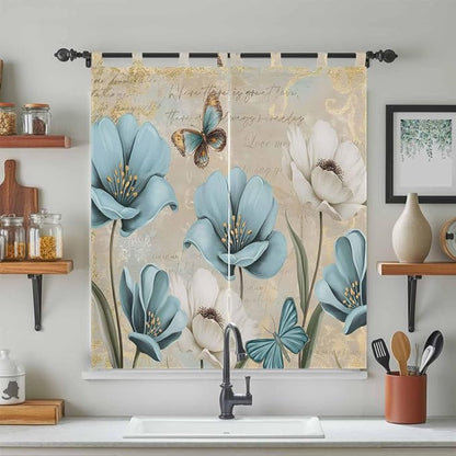 Spring Flowers Bathroom Curtains 63 Inch Length, Window Curtains Tab Top - Image 3