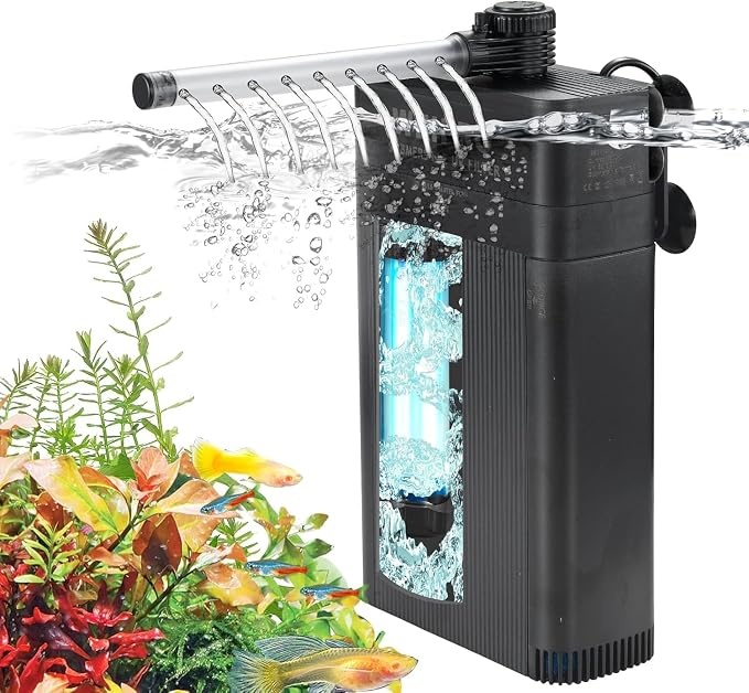 Internal Fish Tank Filter with 5W UV Light, Adjustable Water Flow Submersible by weipro