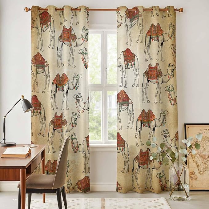 2 Panel Kitchen Cafe Curtains, Desert Sand Camel Sunlight Filtering Nature Air - Image 4