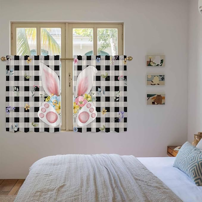 Easter Kitchen Curtains 45 Inch Long 2 Panel Set, Rod Pocket Window Treatment - Image 4