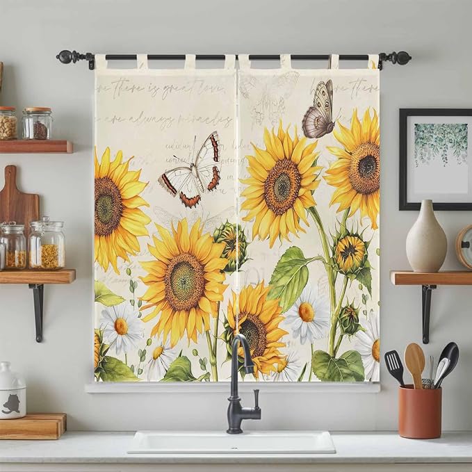 Farm Sunflowers Bathroom Curtains 63 Inch Length, Window Curtains Tab Top - Image 3