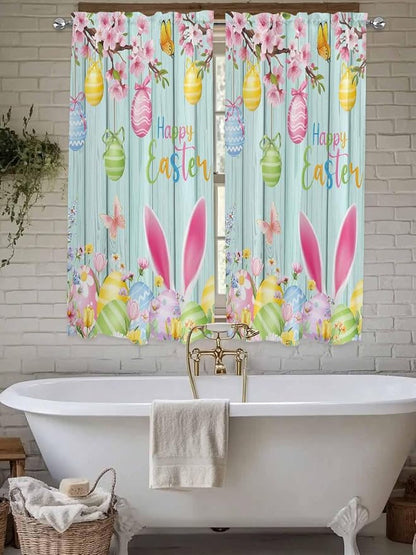 Happy Easter Bedroom Curtains 63 Inches length, Spring Bunny Eggs Flower Teal - Image 7