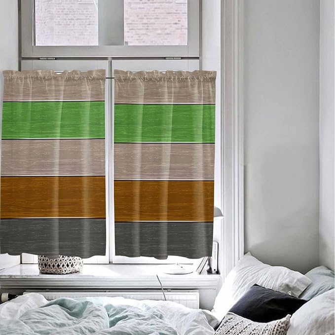 Farm Gray Green Brown Wood Grain Window Valance Curtains, Rustic Wooden Plank - Image 8