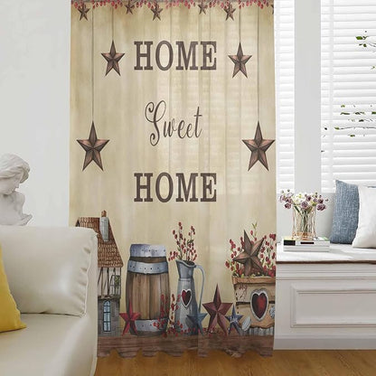 Farm Sheer Curtains 45 Inch Length American Country Barn Star Vintage Berry by Unknown