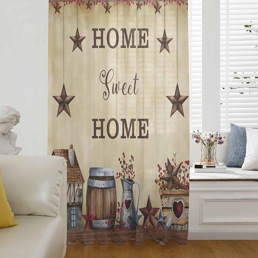 Farm Sheer Curtains 45 Inch Length American Country Barn Star Vintage Berry by Unknown