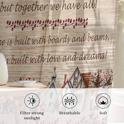 Farmhouse Sheer Curtains 108 Inch Length Brown Country Star Berry Vintage Wood - Image 2