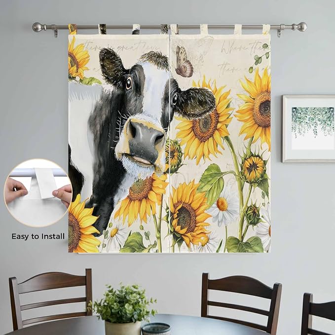 Yellow Sunflowers Bedroom Curtains 72 Inch Length, Window Curtains Tab Top - Image 4
