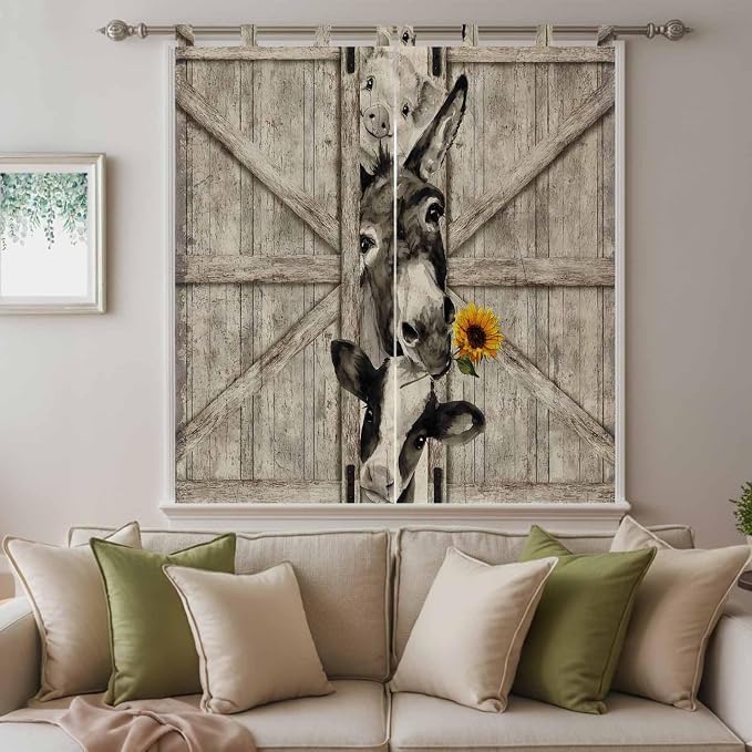 Funny Farm Animals Bedroom Curtains 72 Inch Length, Window Curtains Tab Top - Image 9