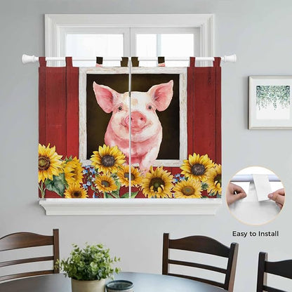 Pigs Sunflowers Bedroom Curtains 63 Inch Length, Window Curtains Tab Top - Image 4
