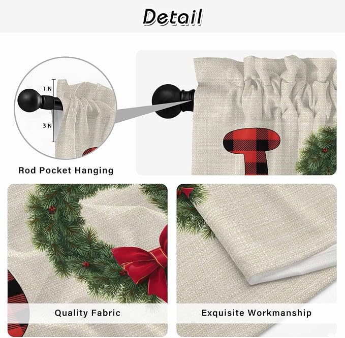 Red Green Christmas Kitchen Tier Curtains 24 Inch Long 2 Panel Set, Rod Pocket - Image 9
