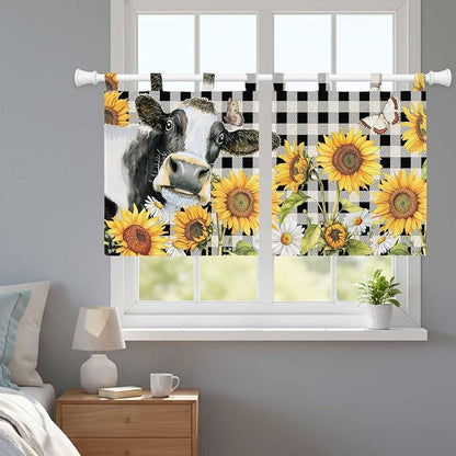 Retro Sunflowers Kitchen Curtains 36 Inch Length, Small Window Curtains Tab Top - Image 9
