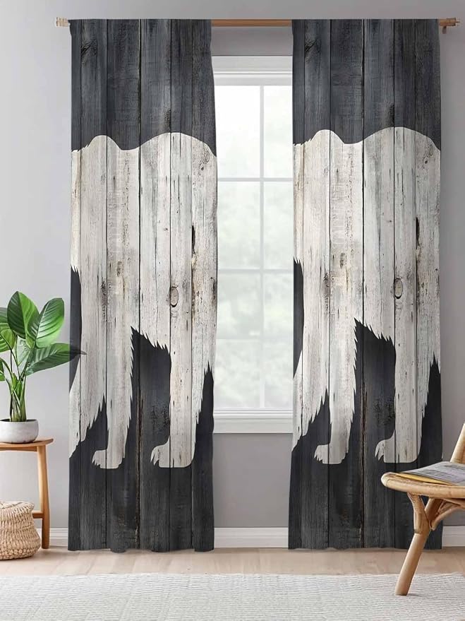 Sheer Curtains 108 Inches Long, Rustic Counrty Vintage Wood Grain Privacy Voile - Image 5