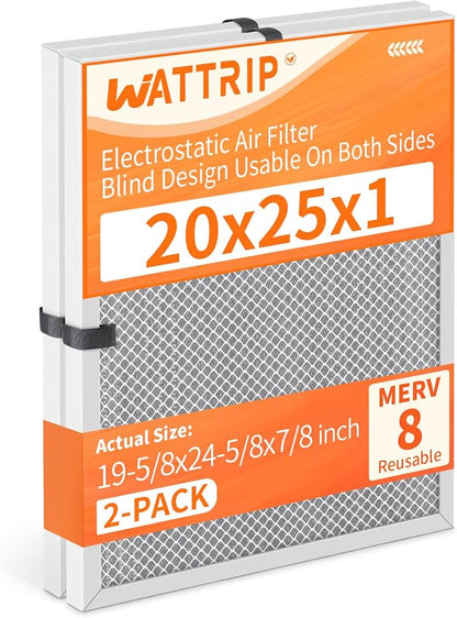 2-Pack 20x25x1 MERV 8 Reusable & Washable Electrostatic Air Filters by BreatheSmartLiveClean