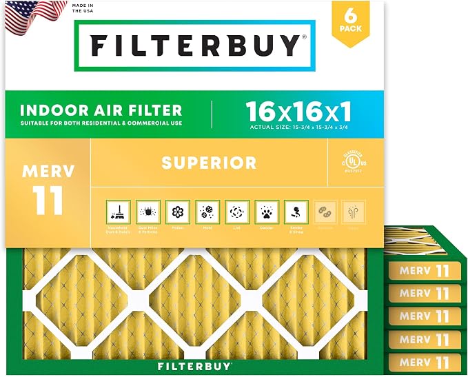 Filterbuy 16x16x1 Air Filter MERV 11 Superior Pet & Allergy Defense, by Filterbuy