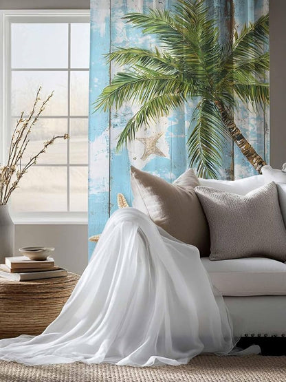 Sheer Curtains 72 Inches Long, Coastal Beach Blue Semi Sheer Curtains Light - Image 4
