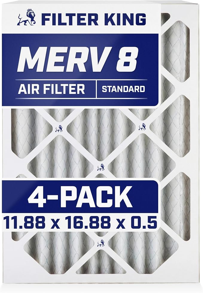 Filter King 11.88x16.88x0.5 Air Filter | 4-PACK | MERV 8 HVAC Pleated A/C by FilterKing