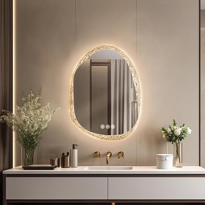 LUVODI Lighted LED Bathroom Mirror: 28”x20”Irregular Stone Pattern Frosted Wall - Image 9