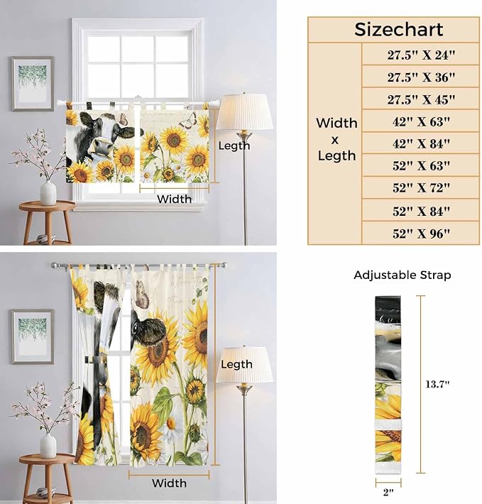 Yellow Sunflowers Kitchen Curtains 45 Inch Length, Short Cafe Window Curtains - Image 8