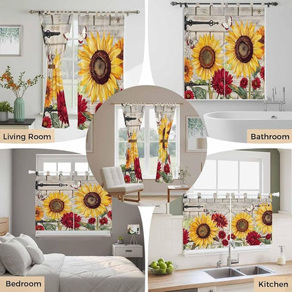 Red Yellow Sunflowers Bedroom Curtains 72 Inch Length, Window Curtains Tab Top - Image 7