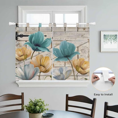 Watercolor Flowers Bedroom Curtains 63 Inch Length, Window Curtains Tab Top - Image 4