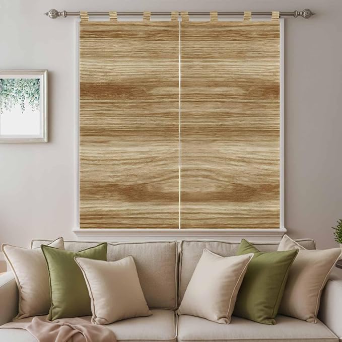 Light Brown Wood Grain Bedroom Curtains 72 Inch Length, Window Curtains Tab Top - Image 9