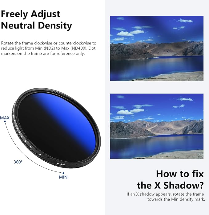 NEEWER 72mm Variable ND Filter ND2-ND400, Neutral Density Filter, Water and - Image 7
