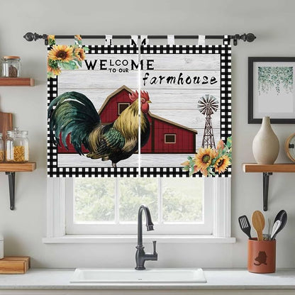 Farmhouse Rooster Kitchen Curtains 45 Inch Length, Short Cafe Window Curtains - Image 3