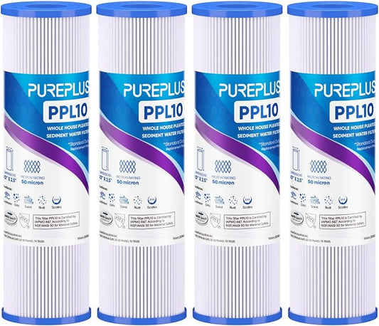 PUREPLUS 50 Micron 10"x2.5" Whole House Pleated Sediment Filter by PUREPLUS