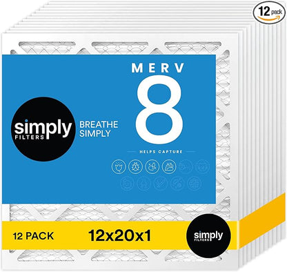 Simply 12x20x1 Air Filter, Merv 8, MPR 600, 12 Pack, Furnace Air Filter by SimplyFilters