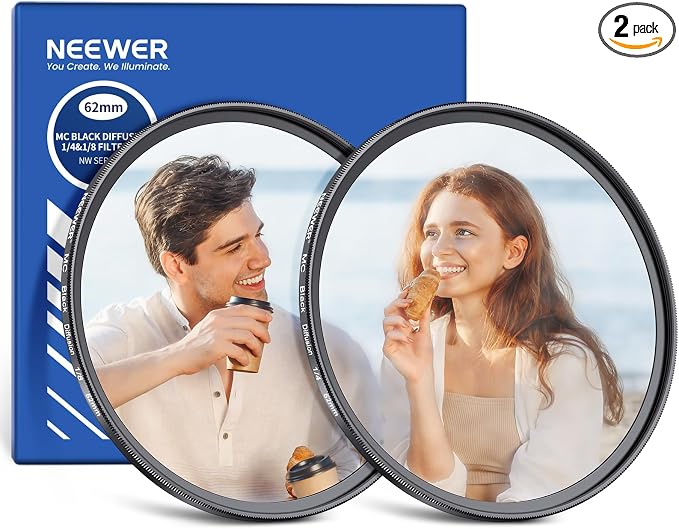 NEEWER 62mm 1/4 & 1/8 Black Diffusion Camera Lens Filter 2 Pack Set, Dreamy by Neewer