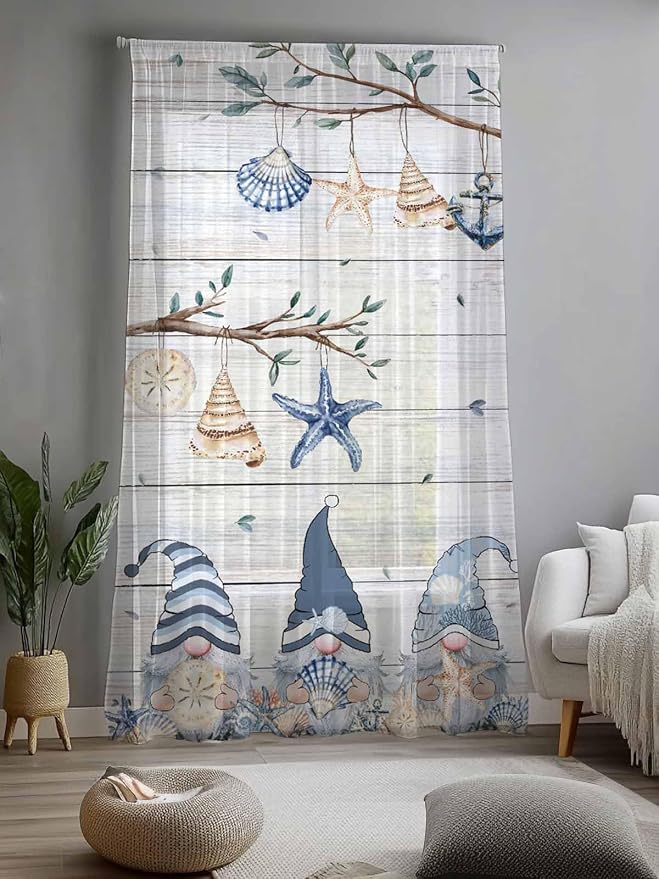 Sheer Curtains 108 Inches Long, Coastal Eucalyptus Semi Sheer Curtains Light - Image 2