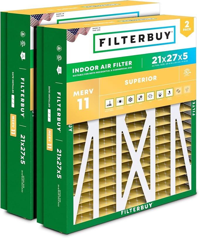 Filterbuy 21x27x5 Air Filter MERV 11 Superior Pet & Allergy Defense, Pleated by Filterbuy