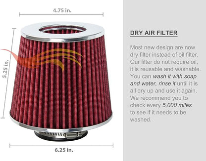 Rtunes Racing Universal Clamp-On Air Filter, Standard Cone, Dry Washable Design - Image 3