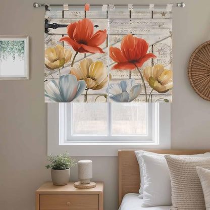 Retro Floral Kitchen Curtains 45 Inch Length, Short Cafe Window Curtains Tab Top - Image 9