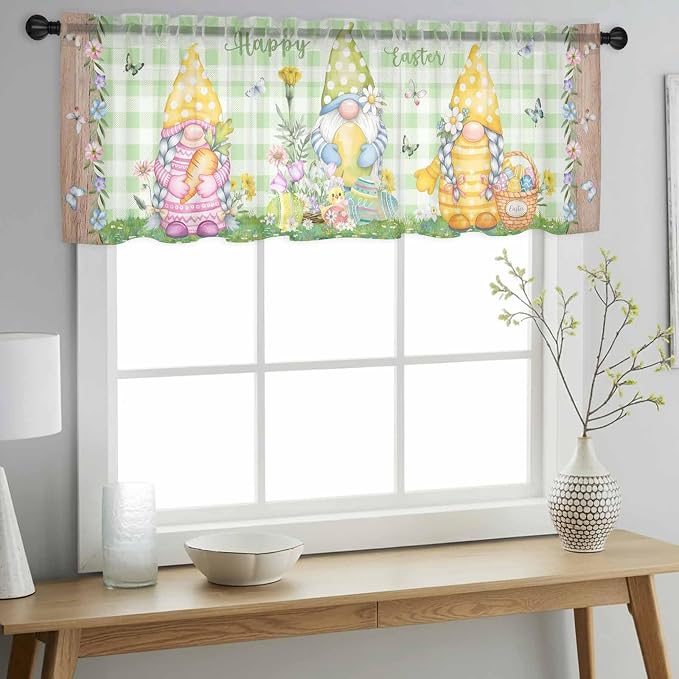 Easter Sheer Valances for Windows 60"x18", Light Filtering Kitchen Curtains - Image 2